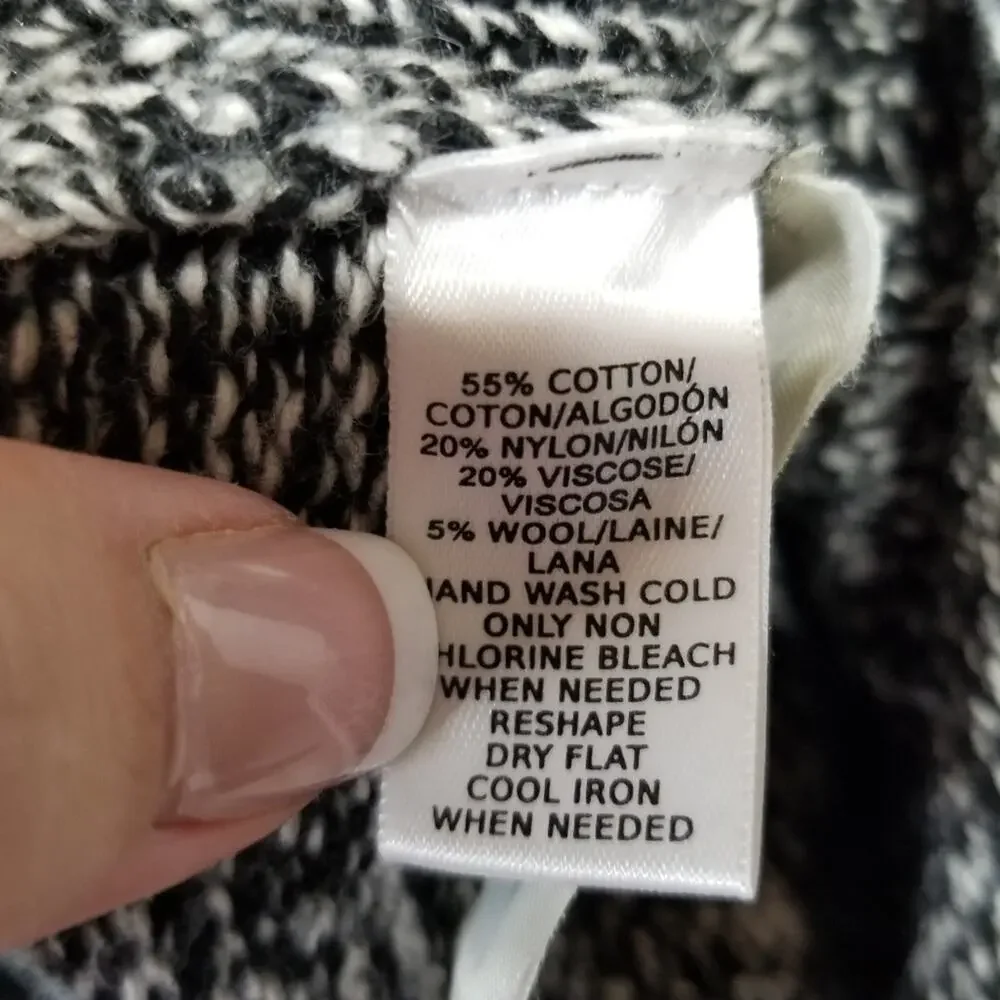 Ann Taylor Loft Sweater Womens Small Cable Knit Black White Crewneck